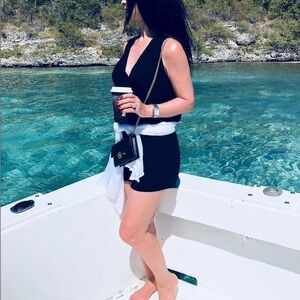 BCBG Elegant Black V-Neck Romper